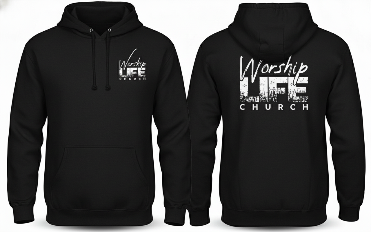 Black hoodie front and back view