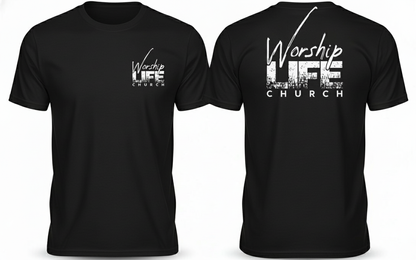 Black shirt with Worship Life Church logo
