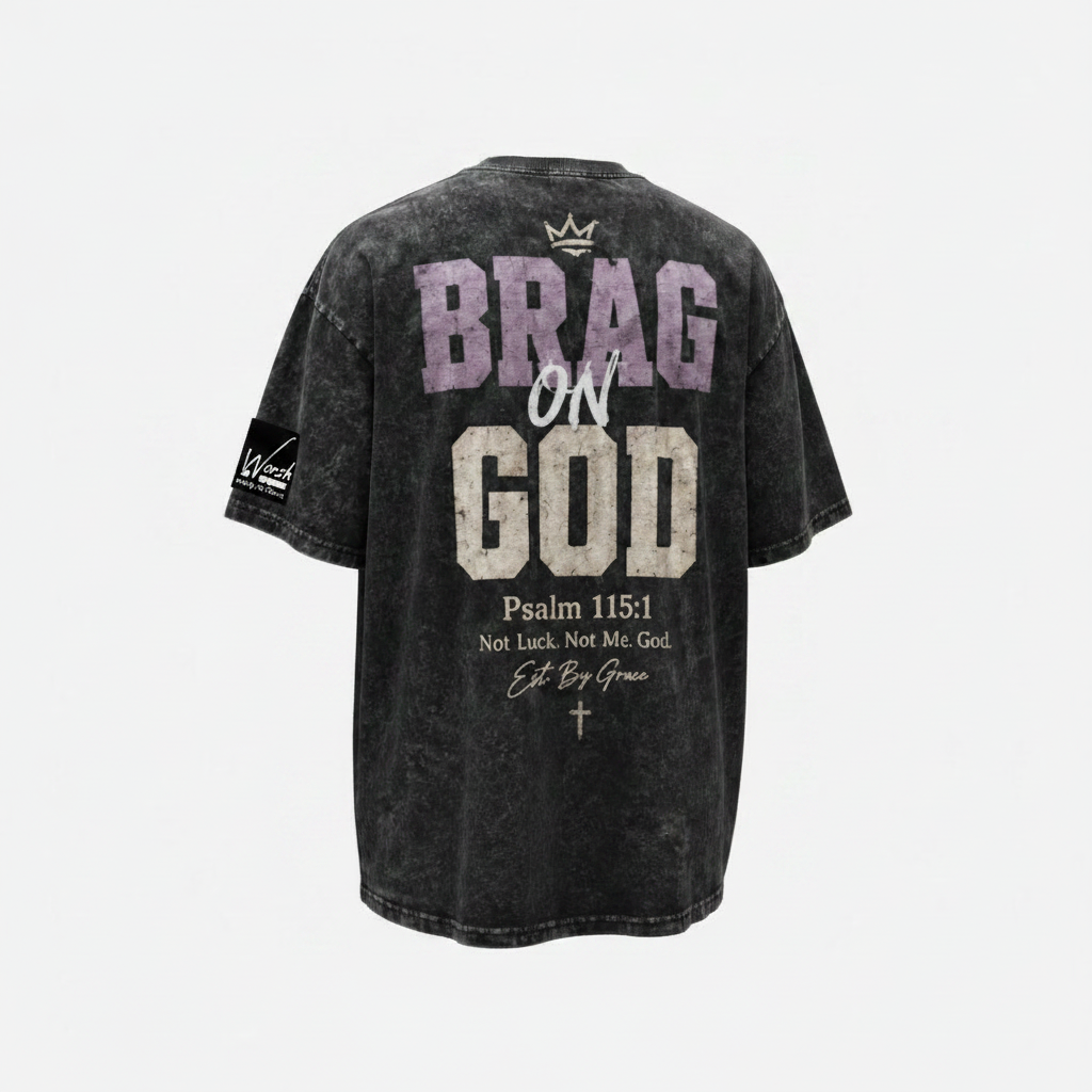 Acid Wash Oversized Tee – Back Studio Mockup with Wrshp Life Church Patch