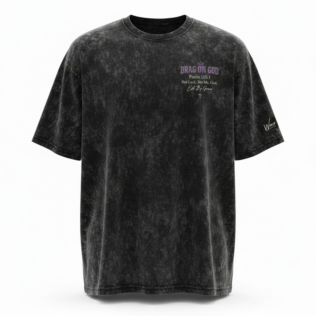 Acid Wash Oversized Tee – Front Studio Mockup with Wrshp Life Church Patch