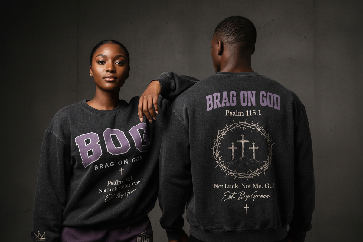 Brag on God Heavyweight Crewneck – Duo Lifestyle Shot