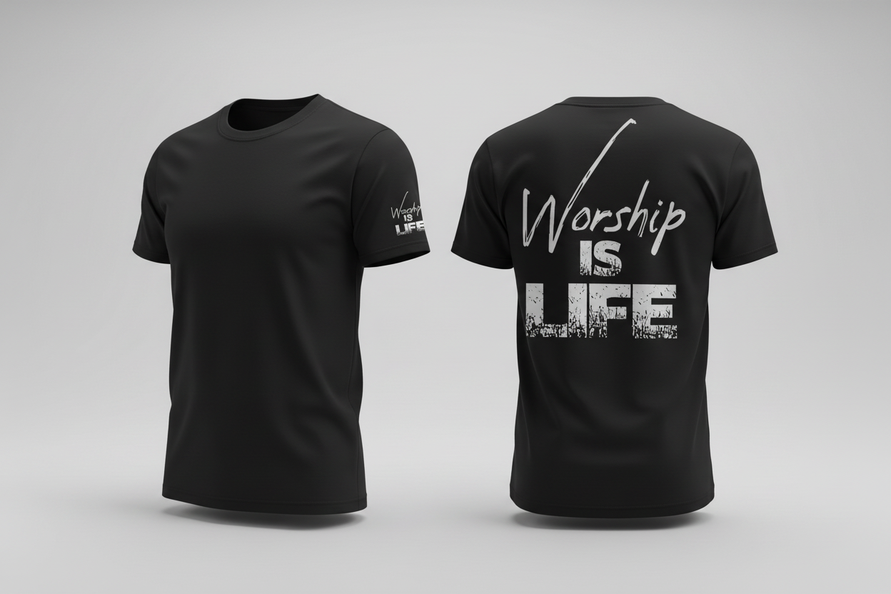 Worship is Life Black T-Shirt Sleeve and Back
